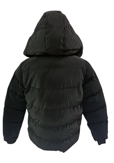 Erkek Çocuk / Kız Çocuk Çapraz Fermuar Model Kapüşonu Çıkabilen İçi Peluş Astarlı Siyah Mont Siyah