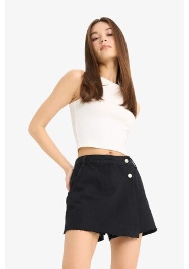 DeFacto Yüksek Bel Cepli Mini Jean Şort Etek E4696AX25SMNM40 Siyah