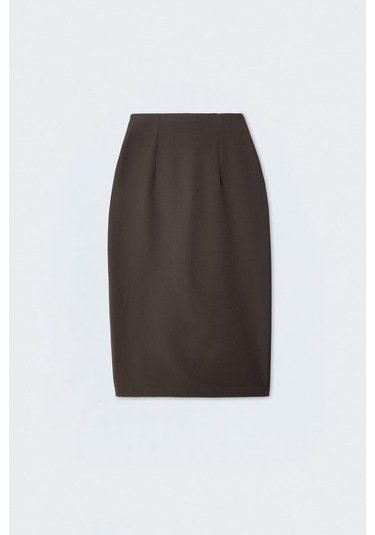 Sateen Düz Kalem Etek - Antrasit-137386