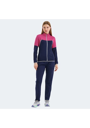 Slazenger ROCKSTAR Kadın Fermuarlı Dik Yaka Cepli Lacivert Eşofman Takımı