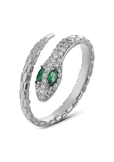 Zanaatsilver 925 Ayar Gümüş Yeşil Gözlü Yılan Modeli Yüzük