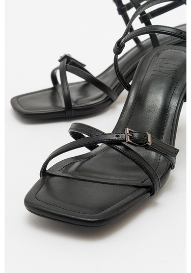 Luvishoes Nebel Siyah Cilt Kadın Topuklu Sandalet Sıyah Cılt