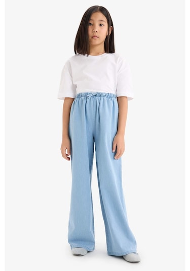 DeFacto Kız Çocuk Wide Leg Geniş Paça Jean Pantolon D7101A825SMNM39 Mavi