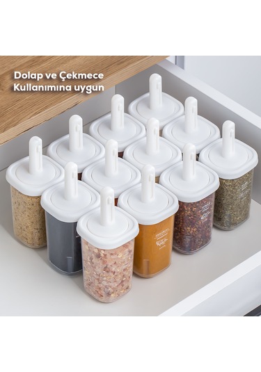 Porsima 1103 14lü Kaydırmalı Kaşıklı Kapaklı Baharatlık Seti Beya Beyaz