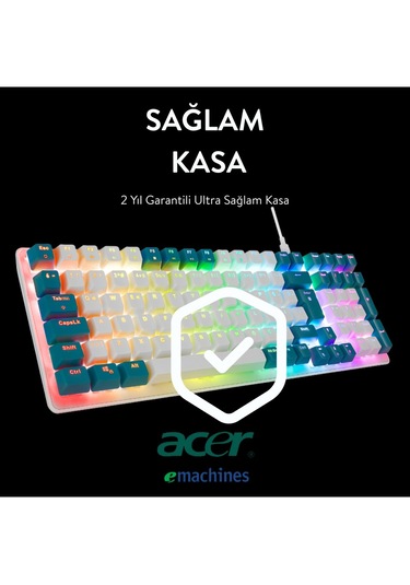 Acer Emachines Eak100 Beyaz/yeşil Usb Rgb Backlight Red Swıtch Mekanik Q 101 Tuşlu Compact Gaming Klavye
