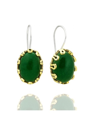 Lale Serisi El İşi Yeşil Akik Taşlı Gümüş Kadın Küpe Gümüş