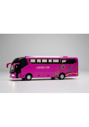 Lüks Işıklı Sesli Kapıları Ve Bagajı Açılan Yumuşak Lastikli Tur Tatil Otobüsü 15 Cm - Pembe