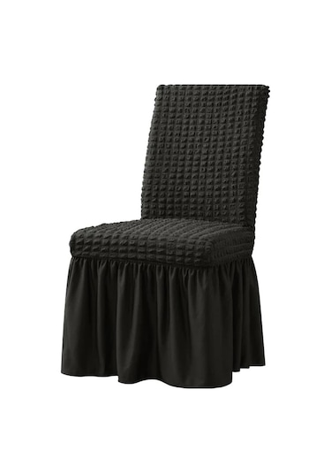 StarMall Brürümcük Etekli Sandalye Kılıfı, Lastikli,esnekli Sandalye Örtüsü 1 Adet Siyah