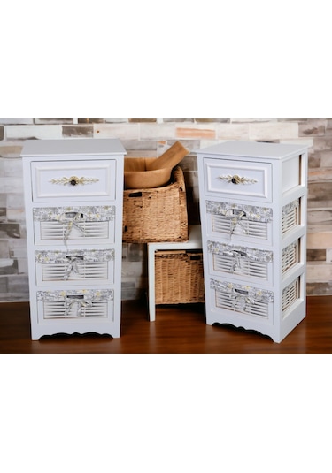 Ahşap 4 Çekmeceli Hasır Görünümlü Sebzelik