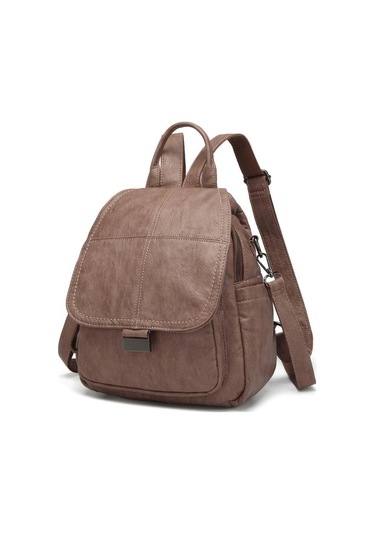 Yıkama Deri Sırt Askılı Kadın Çantası 21-k Barcelona 1908 Açık Vizon