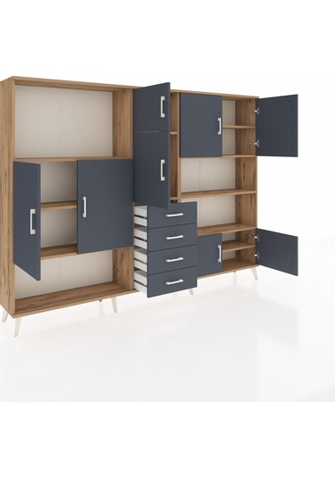 Arges Dolap 9 Raflı 4 Çekmeceli 8 Kapaklı 220x30x163 Çam-antrasit Çam-antrasit