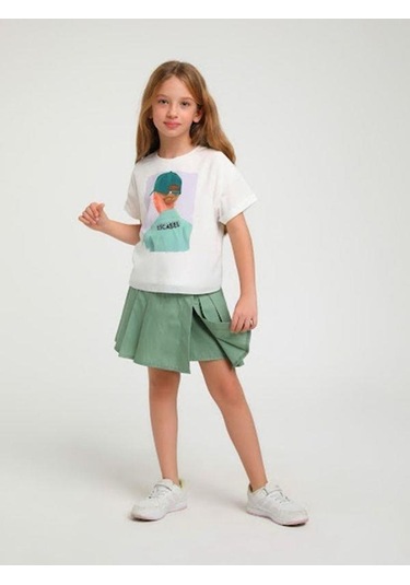 Kız Çocuk Pileli Bel Lastikli Şort Etek-14125 Yeşil