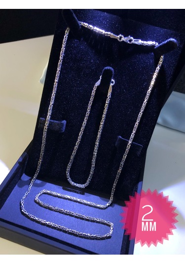 Erkek Gümüş Set - 2mm Yuvarlak Kral Model Ikili Set Işıklı Kutu