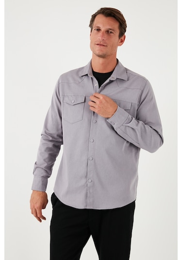 Buratti Pamuklu Regular Fit Çift Cepli Erkek Gömlek Cf24W116927 Gri