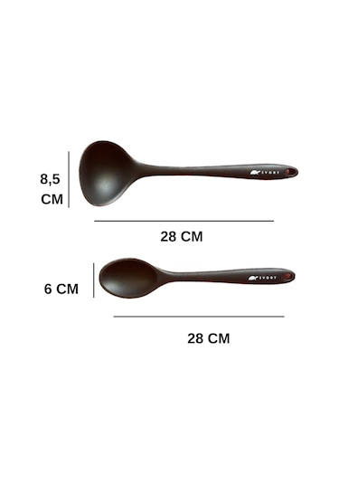 Sert Uçlu Silikon Kaşık Seti 2 Prç 28cm Kaşık 28cm Kepçe Siyah