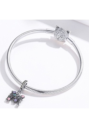 Fastbuy S925 Ayar Gümüş Mektup M Bilezik Kolye, Çok Renkli Aksesuar, Kadınlar İçin Çok Renkli