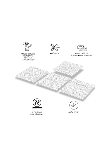 Tink KENDİNDEN YAPIŞKANLI GRİ MOTİFLİ DESENLİ PVC KARO 30X30 CM