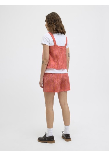 Jack & Jones Kadın Kalin Askili Ekose Desenli Bluz - Petra - 12277417 Persimmon Orange