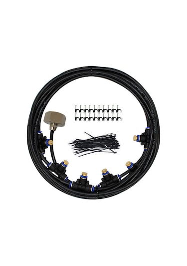 Dofolink 6m Siyah Bahçe Serası Sprey Sistemi Seti - Soğutma Sulama - Bakır Paslanmaz Çelik Pe Malzeme - 6 Başlı - Teflon Bandı Hediyeli