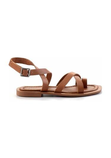 Taba Hakiki Deri Kadın Sandalet K05826078103 Taba