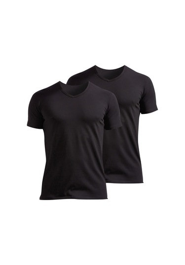 Josejuan 2'li Erkek Atlet V Yaka Yarım Kollu Koton Likralı 1303-2'li Siyah