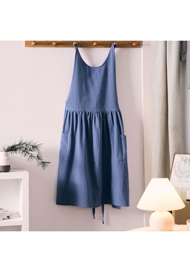 Homyl Pamuklu Mutfak Önlüğü Şef Makinede Yıkanabilir Kolsuz Mavi