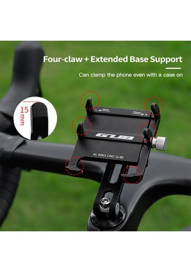 Mufunye Alüminyum Bisiklet Telefon Tutucu, Dönen Tip, 55-100mm Genişlik Ayarı, Direk Üstü Montaj, Gps Uyumlu Siyah