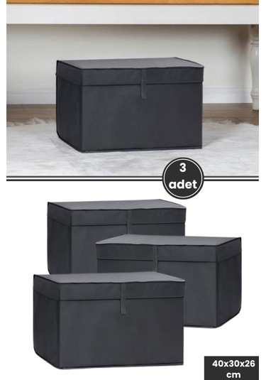Kazak Kutu Hurç 3'lü Set, Çorap Havlu Çamaşır Kıyafet Düzenleyici Mukavva Destekli 40x30cm 3 Adet Antrasit Antrasit