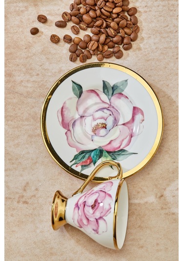 Cooker 6 Lı Lüks Yaldız Porselen Kahve Fincan Takımı Ckr3520 Pembe