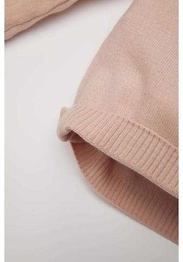 Defacto Kız Bebek Açık Pembe Bisiklet Yaka Basic Düz Triko Kazak X8187A224AUPN262 Pembe