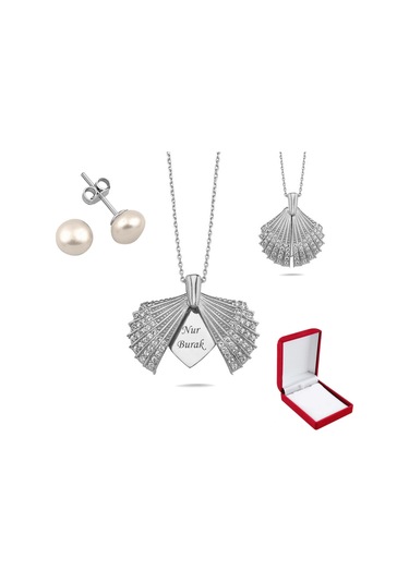 İsme Özel Aç Kapa Gümüş İstiridye Kolye Küpe Seti Gümüş