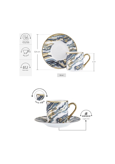 Karaca  Ocean 6 Kişilik Kahve Fincan Takımı 90 Ml