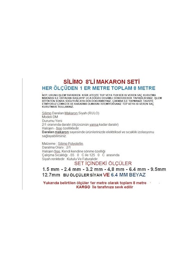 8 Li Set Isıyla Daralan Makaron Kablo Seti 8 Çeşit 1 Er Met