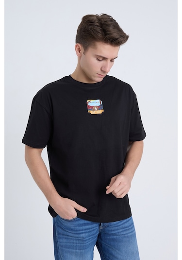 Velvoria Unisex Oversize Siyah Dude T-shirt