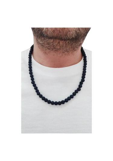 9 Mm 60 Cm Doğal Lav Taşlı Erkek Kolye Ey34 Gri