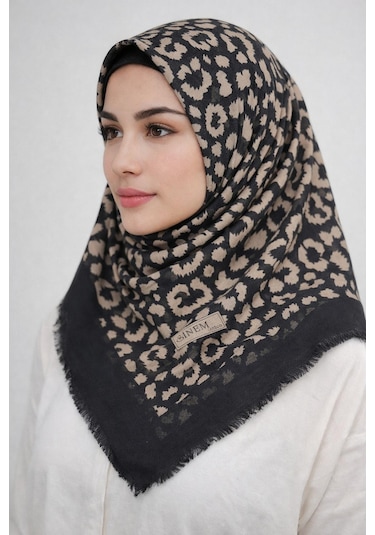 Sinem Emprime Koton Eşarp - Siyah / Karamel-06289 Karamel - Siyah