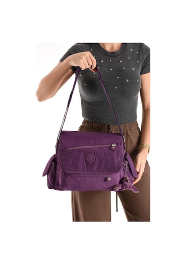 Postacı Okul Çantası Çapraz Askılı Büyük Boy 33 27 Cm Askı Uzunluğu 130 Cm Çok Cepli Kapaklı Omuz Mor