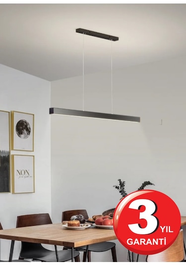Linear 150cm Siyah Kasa Ledli Sarkıt Modern Led Avize, Salon, Mutfak, Masa Üstü Avize Aydınlatma Beyaz