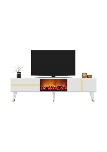 Vannia Tv Sehpası Şömineli Alt Modül Beyaz-altın