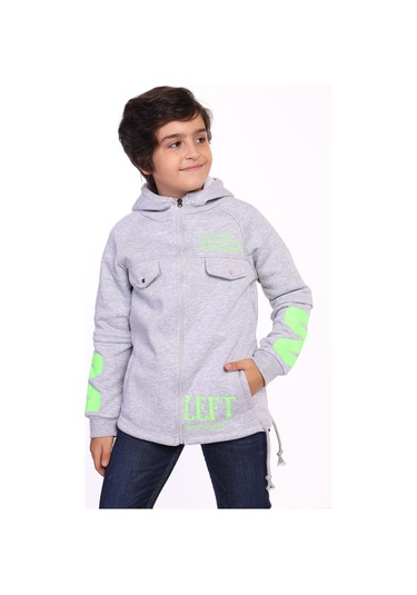 Toontoy Erkek Çocuk Kapüşonlu Baskılı Hırka Antrasit Melanj