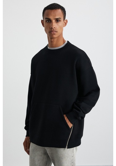 SANTIAGOS Erkek Pamuk-Polyester Siyah Sweatshirt