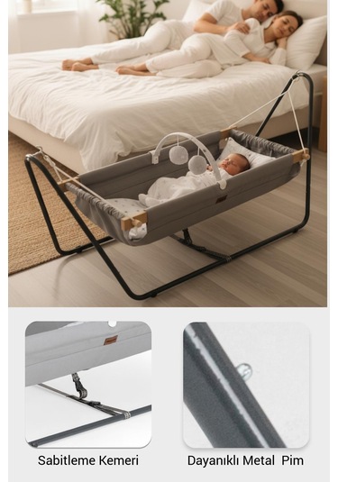 Wellgro Cozy Nest Hamak Beşik Gri, Anne Yanı Bebek Hamağı
