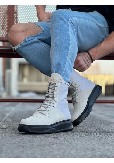 Wagoon Wg012 Gri Kömür Süet Uzun Bağcıklı Bot Çok Renkli