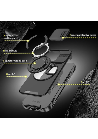 360 Dönen Gizli Metal Halka Araç Tutucu Yumuşak Tpu + Sert Pc Tampon Telefon Black Iphone11 Pro İçin 5.8 " Black