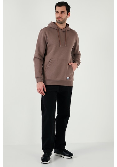 Buratti Regular Fit Kapüşonlu Kanguru Cepli Içi Tüylü Yumuşak Şardonlu Erkek Sweat 5905281 Toprak