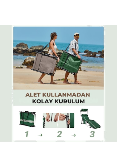 Kingcamp Magnolia B10 Plus Hands-free Premium 7 Kademeli Katlanır Şezlong Green/white Yeşil