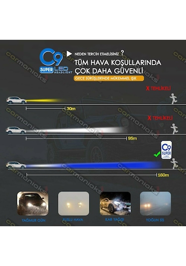 C9 Trio Üç Renk Led Xenon Far Ampulü Deli Mavi Beyaz Gün Işığı 209502006