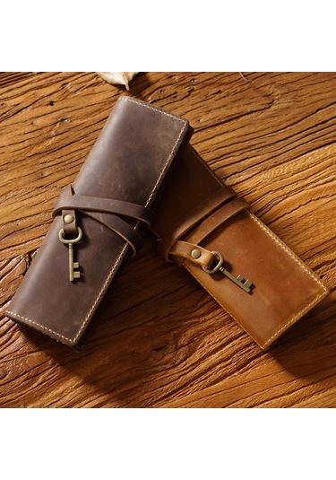 Willowhaven Retro Hakiki Deri Kalem Perde Kalem Kutusu Kravat İpi Anahtarlı Crazy Horse Kahve Kapaklı Ve Rahat Diğer