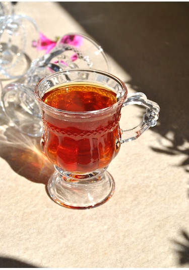 6'lı Ayaklı Cam Bardak - Kulplu Çay Kahve Bardağı 180 Ml Şeffaf