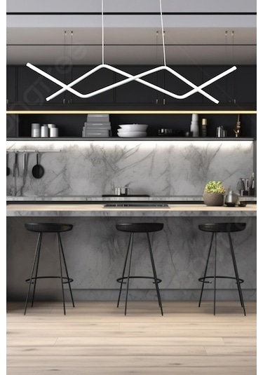 Utku Modern Tasarım Beyaz Renk Yemek Masası Üstü - Mutfak - Salon Beyaz Led 2 Li Avize Beyaz